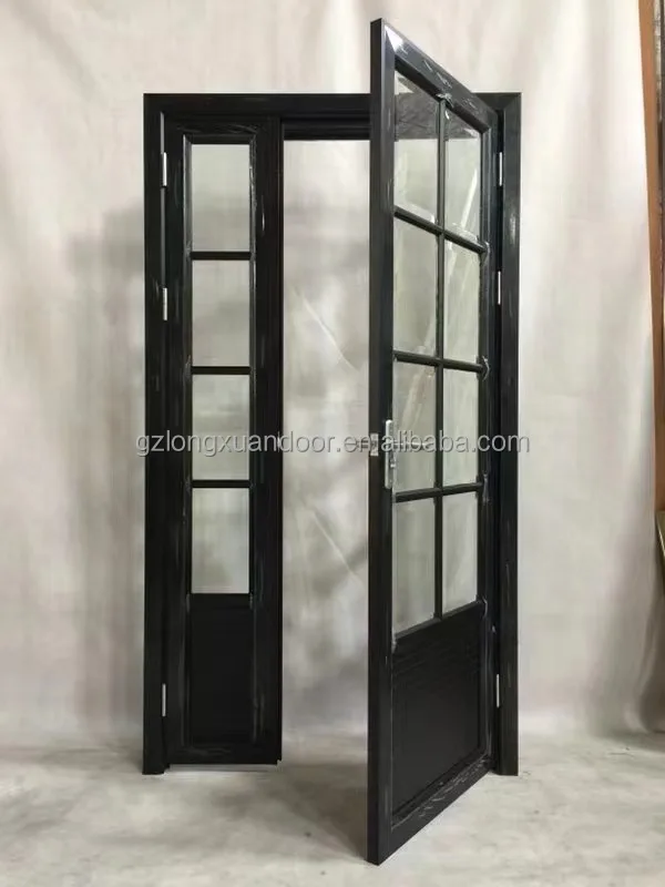 Vintage Double French Framed Doors Black Aluminum Metal Framed Front