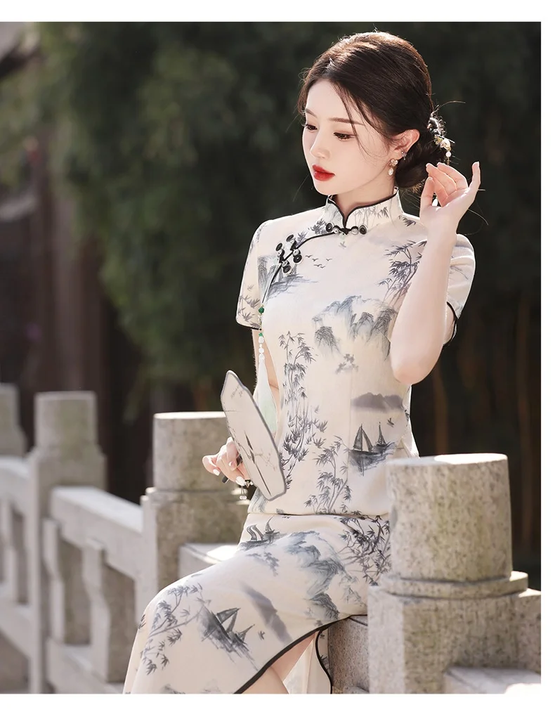 HSQIBAOER Autunno Slim Lungo Qipao Abito Stile Cinese Hanfu Cheongsams Abito Tradizionale Orientale Retro Etnico S1 Nero L 120955740