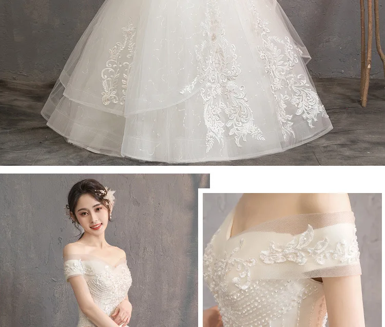 Princess Champagne Mermaid Wedding Dress Off Shoulder Crystal Wedding Gowns