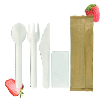 Wholesale Eco-friendly Disposable Kraft Paper Cutlery Coating-free Cutlery Sets