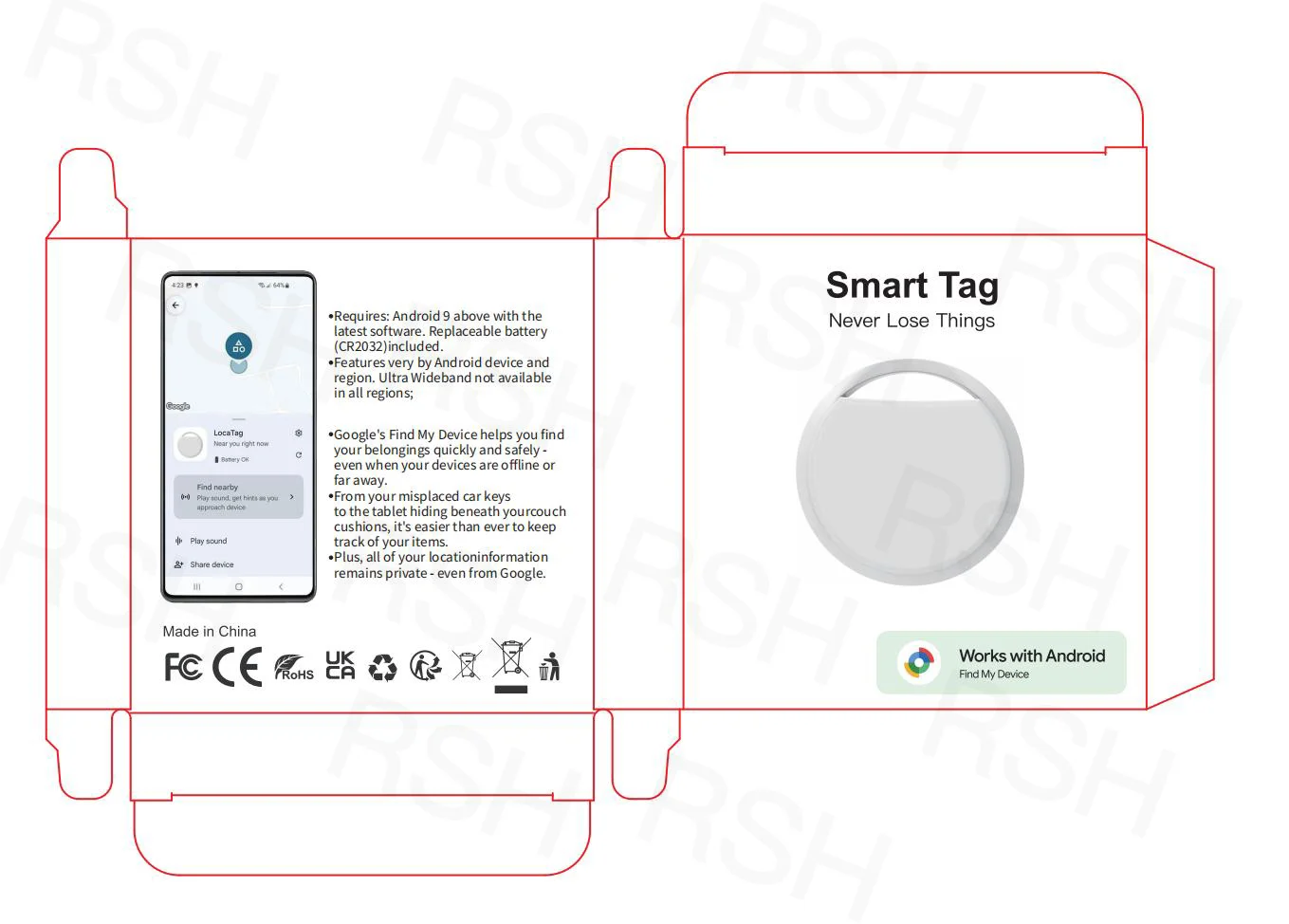 RSH Google Find My Tag Custom Your Logo Smart GPS Tracker Locator Air Tag for Android Key Finder Lugggae Pet Dog manufacture