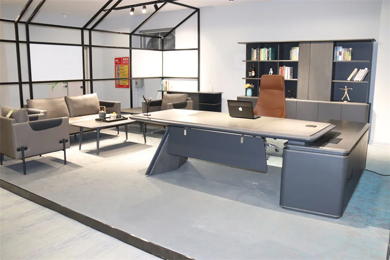 Mesa L Shape White Luxury Office Table Set 4 Person Seater Executive