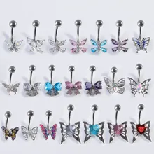 G23 titanium belly ring Copper alloy with zircon Belly button stud Party Women's body jewelry fashion Butterfly belly piercings