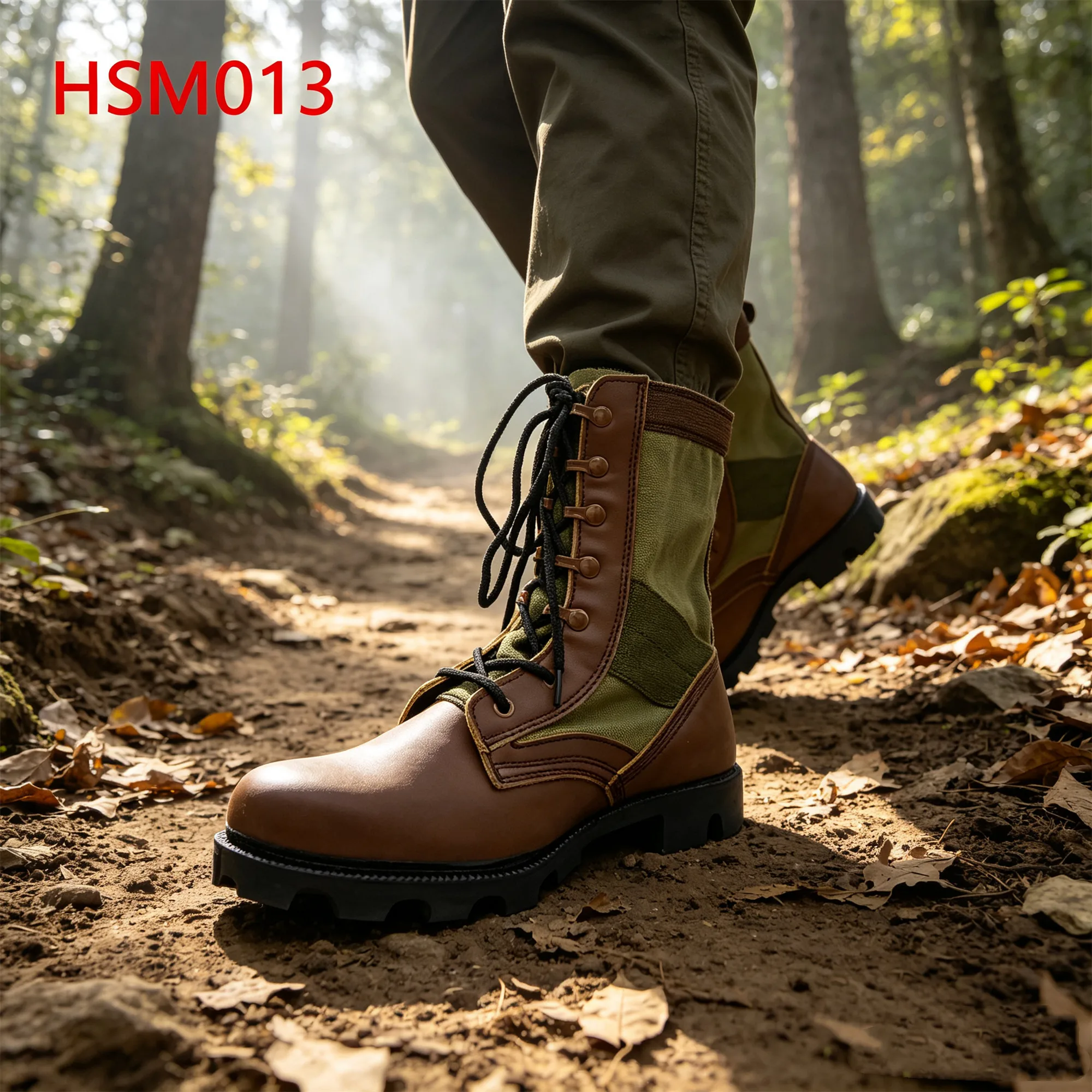 ZYF,Outdoor Practice Full Grain Leather Brown Combat Boots in USA Extreme Climate Vulcanized Rubber Sole Tactical Boots HSM013