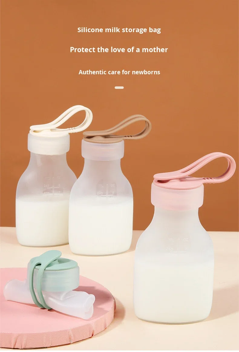 New Reusable Silicone Manual Breast Milk Storage Bags Double-Layer Sealed Leak-Proof BPA Free 240ml Upright with Handle supplier