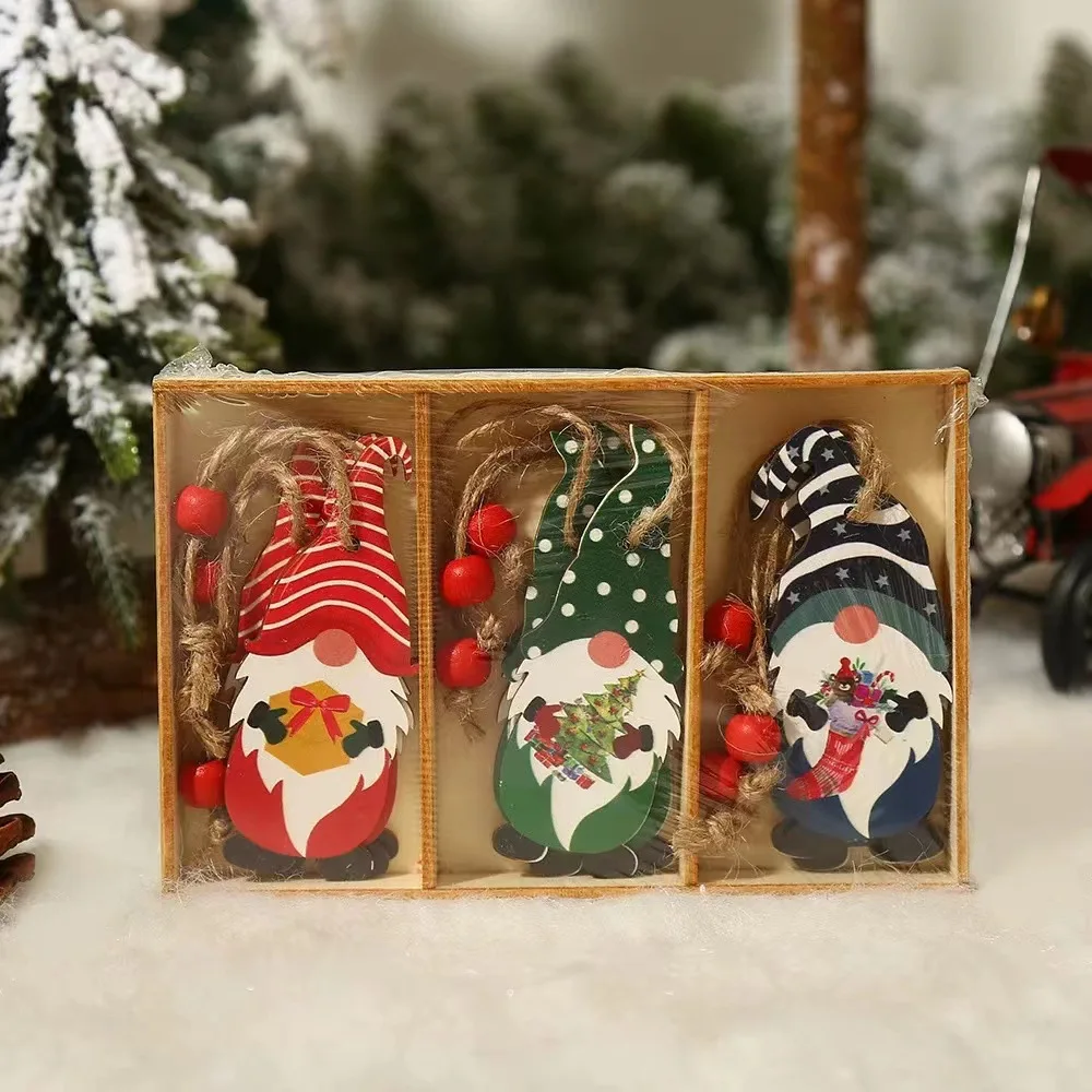 9pcs Navidad 2022 New Year 2023 Gift Christmas Tree Gnomes Wooden Pendants Ornaments Christmas Decorations for Home Noel Deco