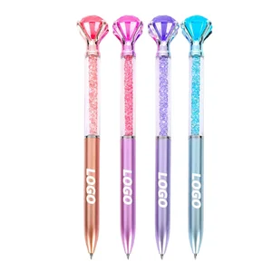 Custom Black Ink Crystal Top Ballpoint Pens Bulk Plastic Diamond Patterned Office School Home Gift Use Includes Promotional Pens