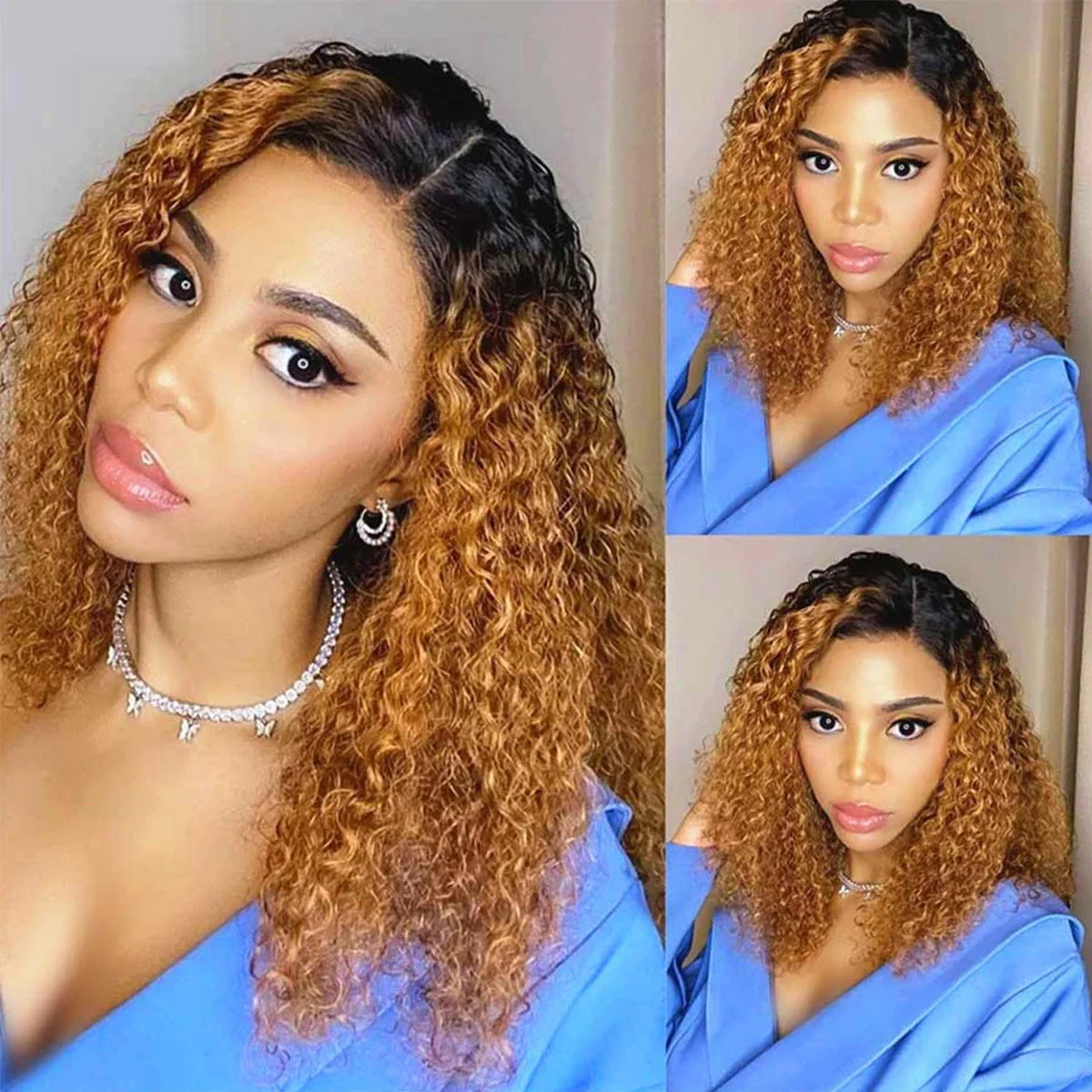 Echthaar Bob Perücke Ombré Deep Wave Mit Lace Front 180 Dichte_voghion.com
