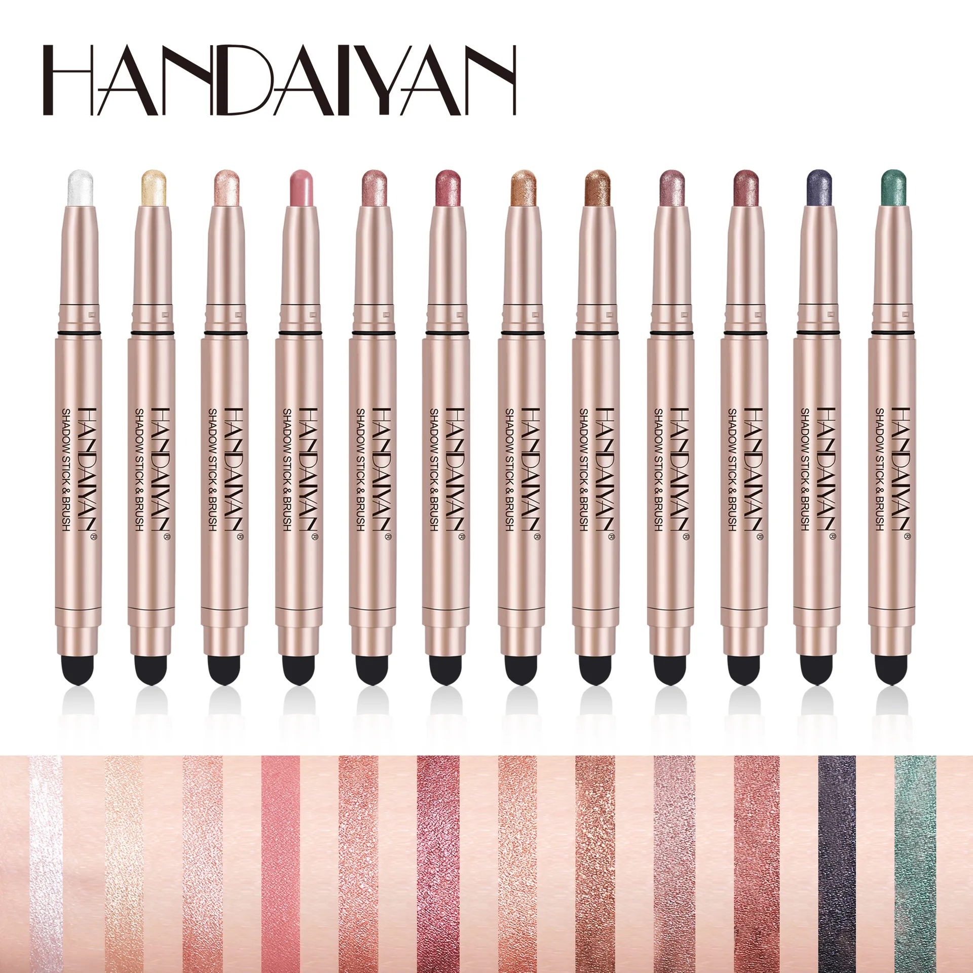 Handaiyan 12 Colors Lazy High Light Eyeshadow Stick Set Pearl Matte Silkworm Pen Fine Flash Brightening Eyeshadow Pen