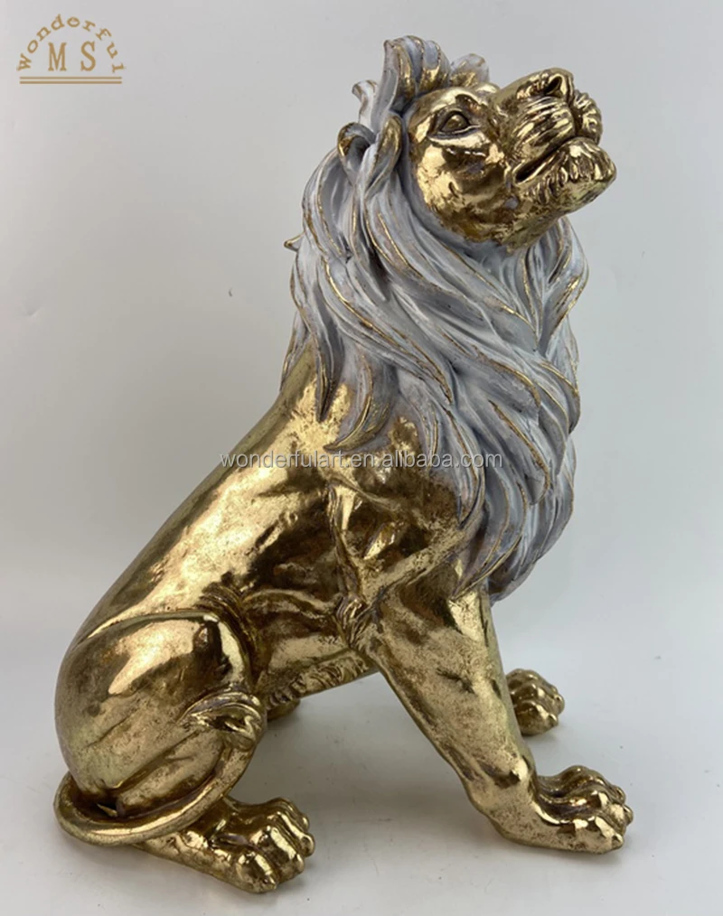 Resin lion sculpture polyresin animal ornament mother and son crafts ceramic statue gold polistone figurine home decoration