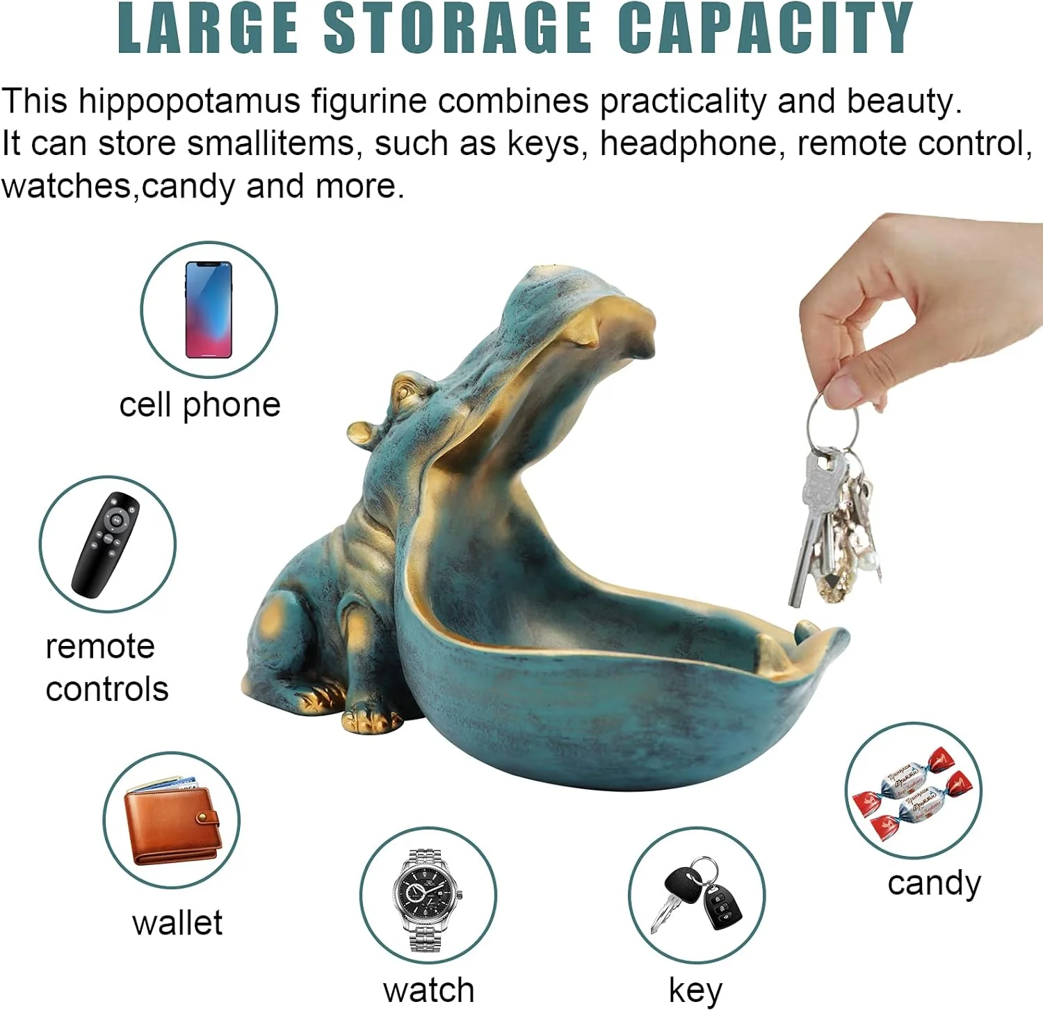 product resin figurine hippo big mouth key storage bowl for candy dish jewelry earrings holder498-5