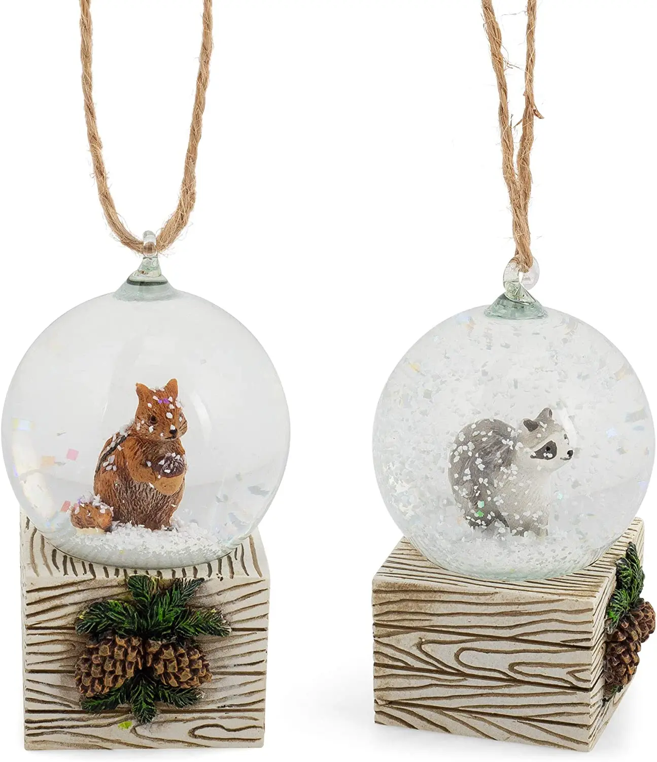 Mini Brown Resin Squirrel Raccoon Snow Globe Polyresin Hanging Christmas Ornament
