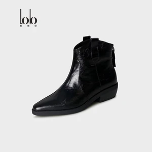 Retro Fashion Ankle Boots Chunky Heel Pointed Toe Genuine Leather Back Zipper Breathable Arch Support Women's Shoes