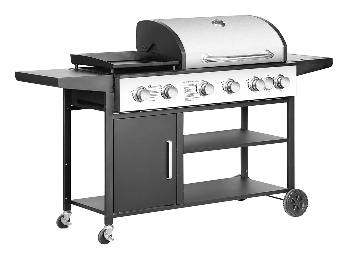 7 Burners Outdoor Kitchen Gas Barbecue Grill Durable Stainless Steel with Pizza Oven for Party Cast Iron Powder Coated 133pcs