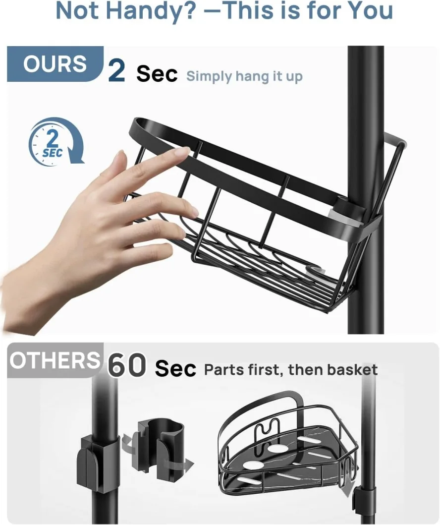 CF High Quality Rustproof Shower Corner Organizer 4 Adjustable Shelves with Tension Pole Shampoo Storage Holder Shower Caddy