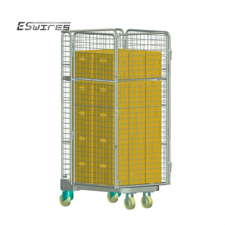 Customized Security Cargo Storage Collapsible Wire Mesh Rolling Cage Cart