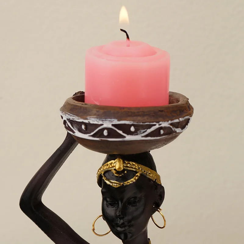 Statue Sculpture Candleholder African Figurines 8.5" Candle Holder For