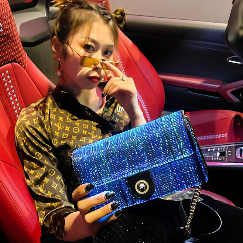 fashional design women party light up bag luminous fiber optic