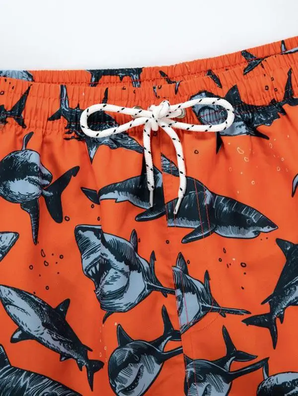 Custom Orange Shark Pattern Design For Summer  Fiess Running Athletic Cotton Men'S Shorts514_voghion.com