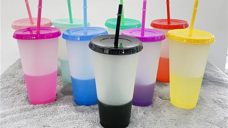 Temperature Color Changing Plastic Cups 24oz Custom Logo Cold Coffee ...