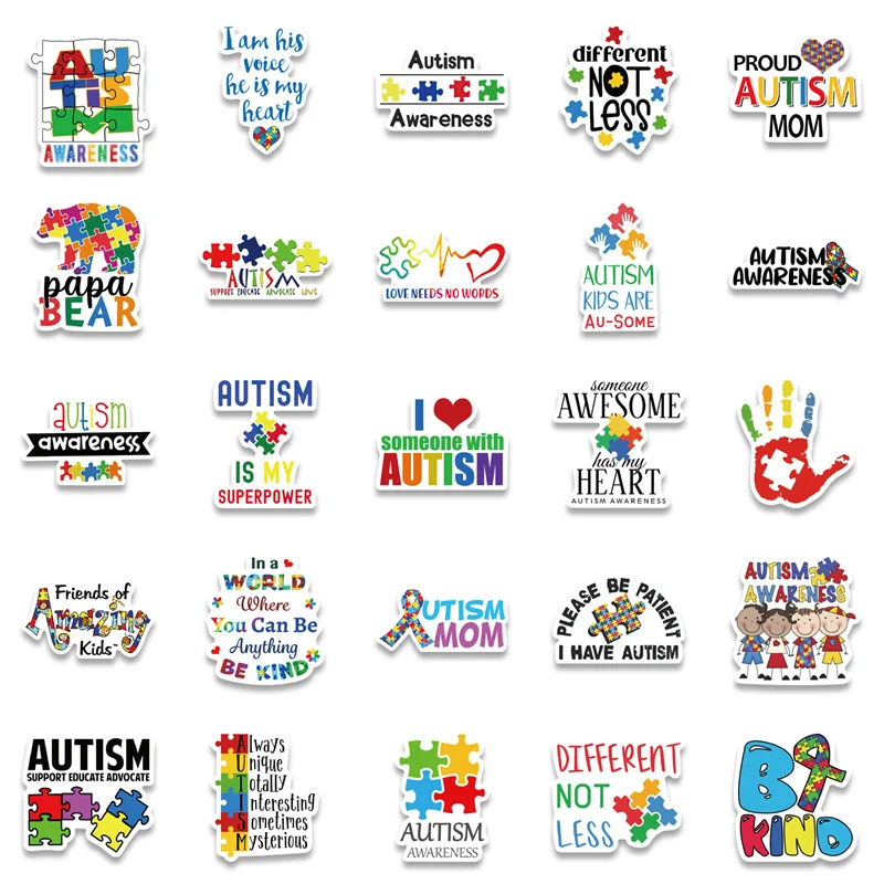 Zyadsinoudor Autismus-Puzzleteil-Aufkleber, Grafik, 50 Stück, Autismus-Bewusstseinsaufkleber, Aufkleber, Autismus, Herz, Langlebige Aufkleber, Vinyl-Aufkleber Für Wasserflaschen, Computer, Telefon