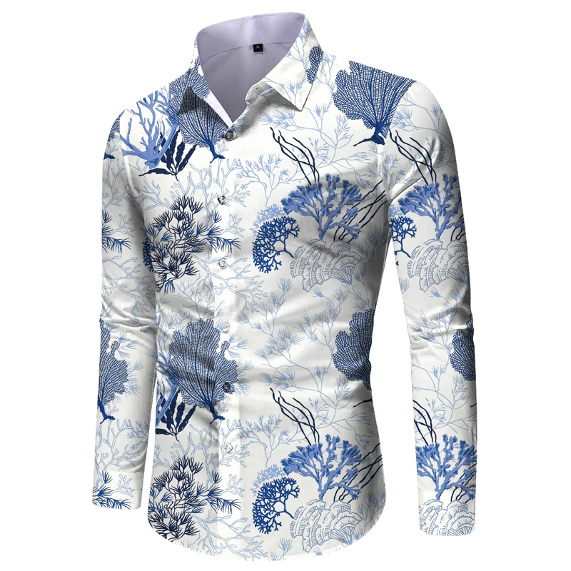 Sommer Übergroßes Top Casual Print Herrenhemd Langarm Grafikshirt Men335_voghion.com