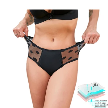 Manufacturer Wholesale High Quality Ladies Period Absorbent Lace Pantys Black Classic Design Menstrual Panties