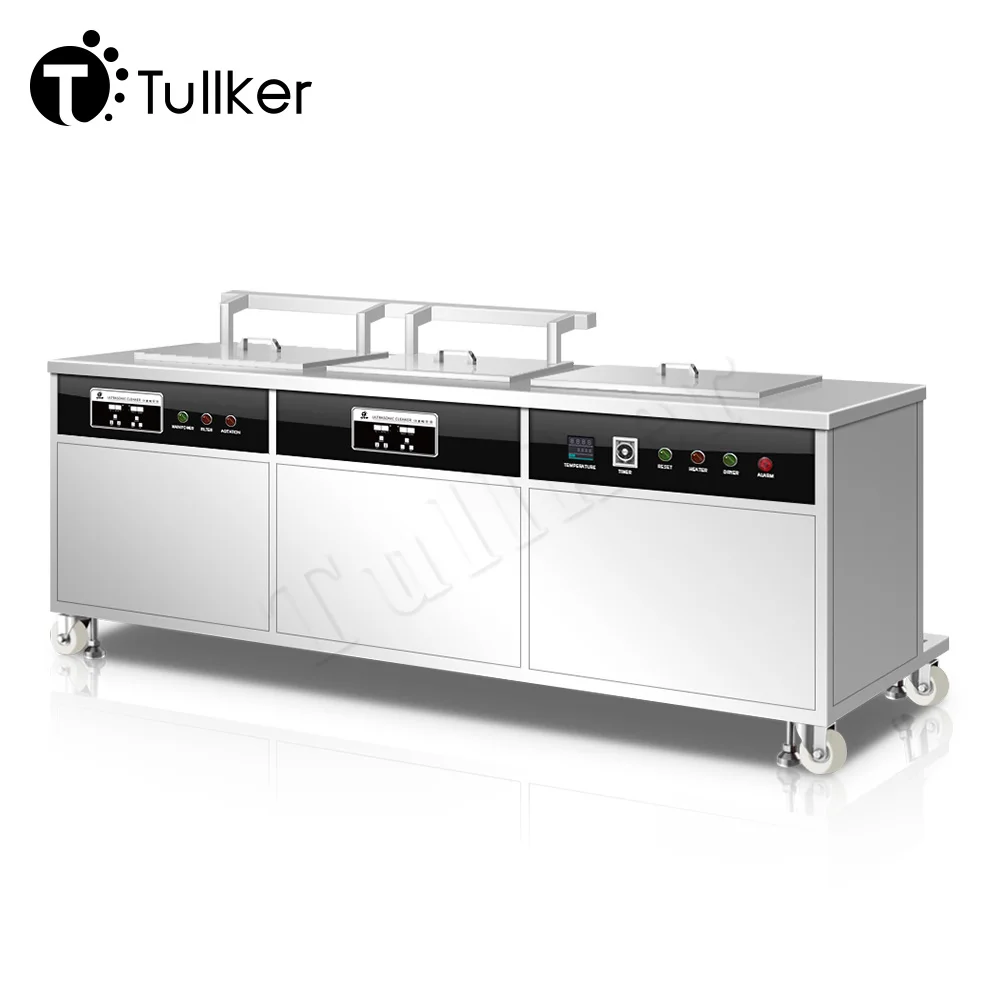 Tullker Three Station Ultrasonic Cleaner Bath Bathtub Agitation Cylinder Head Carburetor Injector Industrial Cleaning Machine