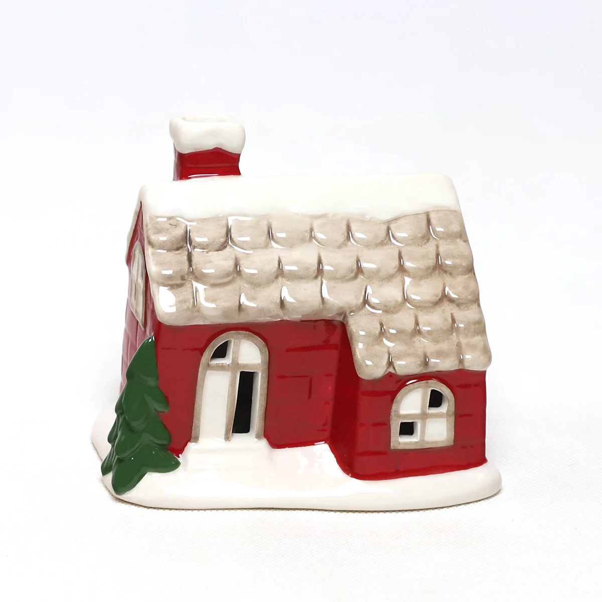 High Quality Merry Christmas Cartoon Red&White Ceramic Lighted Village House Model for Indoor Decoration