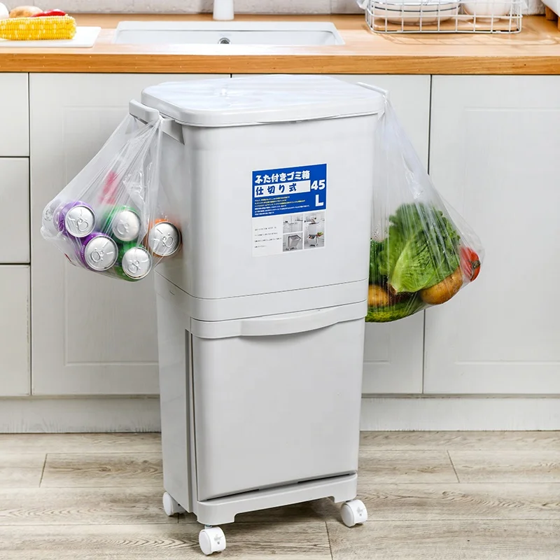Lvcat 3 Compartment Household Kitchen Big Trash Can Plastic Classified Garbage  Can with Lid and 360 Wheel - China Garbage Can and Classified Garbage Can  price