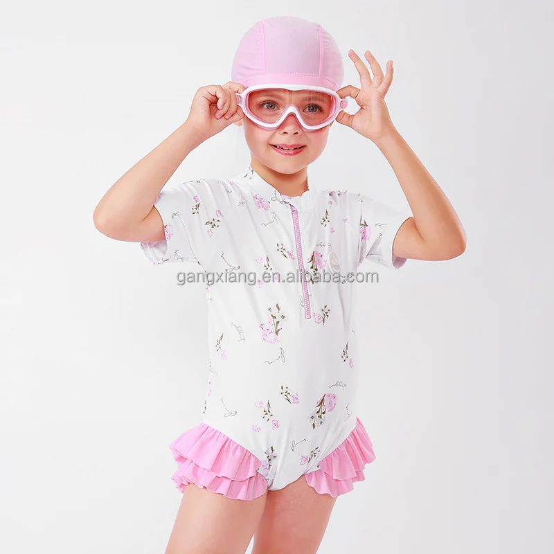 Uoowa Summer Girls Kids Onepiece Swimsuit Short Sleeve Swim Suit