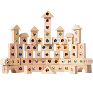Economical Custom Design 50 Pcs High-quality Wooden Translucent Gemstone Building Block Sets Kids Educational Toys Color Box