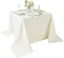High-Quality Square Table Cloth 90x90 inch Washable Polyester Fabric Ivory Tablecloths for Wedding Party Cafe Dining Decoration