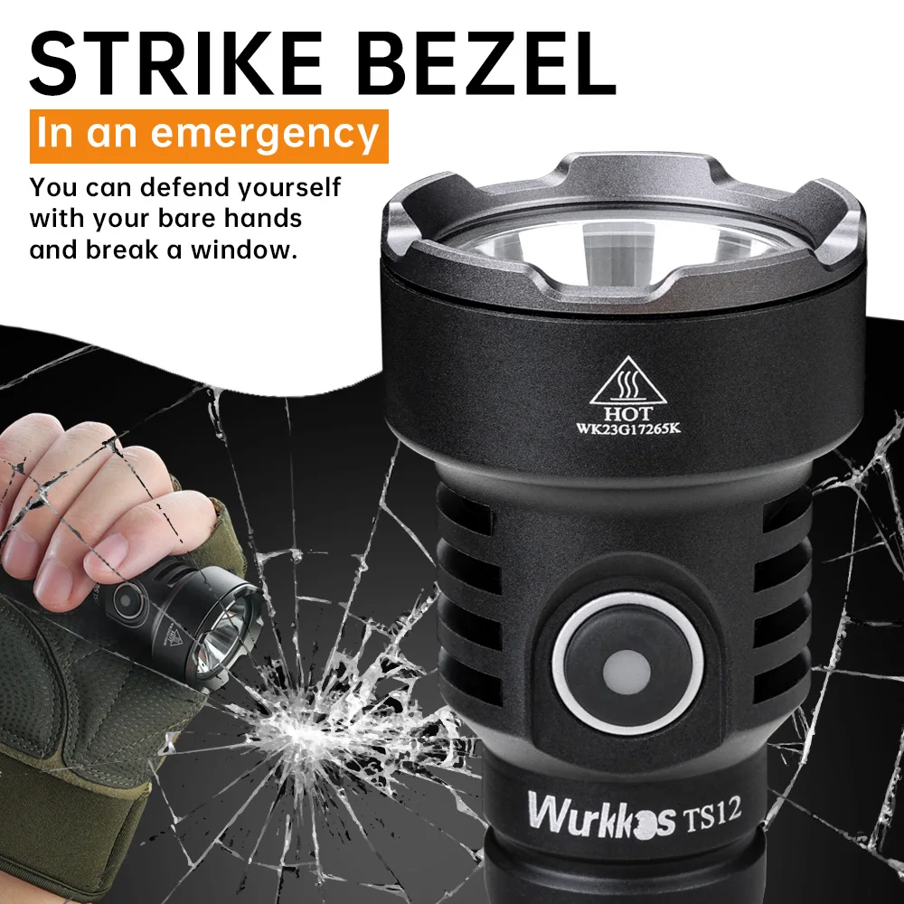 Wurkkos FC12C - Torcia tattica, 1600 lumen, ricaricabile, torcia LED estremamente luminosa con interruttore tattico, torcia LED IP68, impermeabile, driver costanti buck
