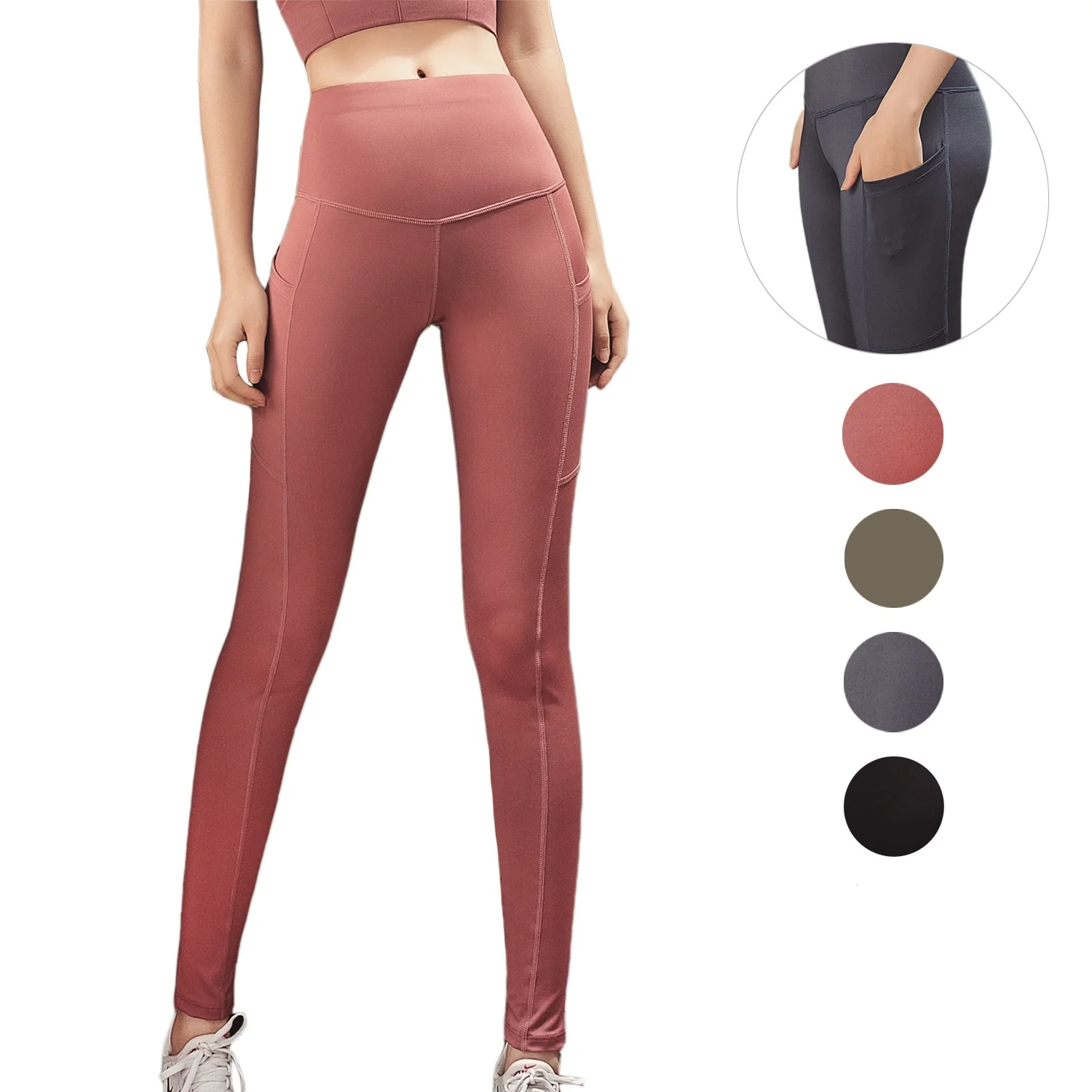 2024 Hohe Taille Hose Frau Sportlieferant Fitness-Tasche Po-Lift Fitness Bauch-Kontrolle Hohe Taille Athletische Yoga-Leggings