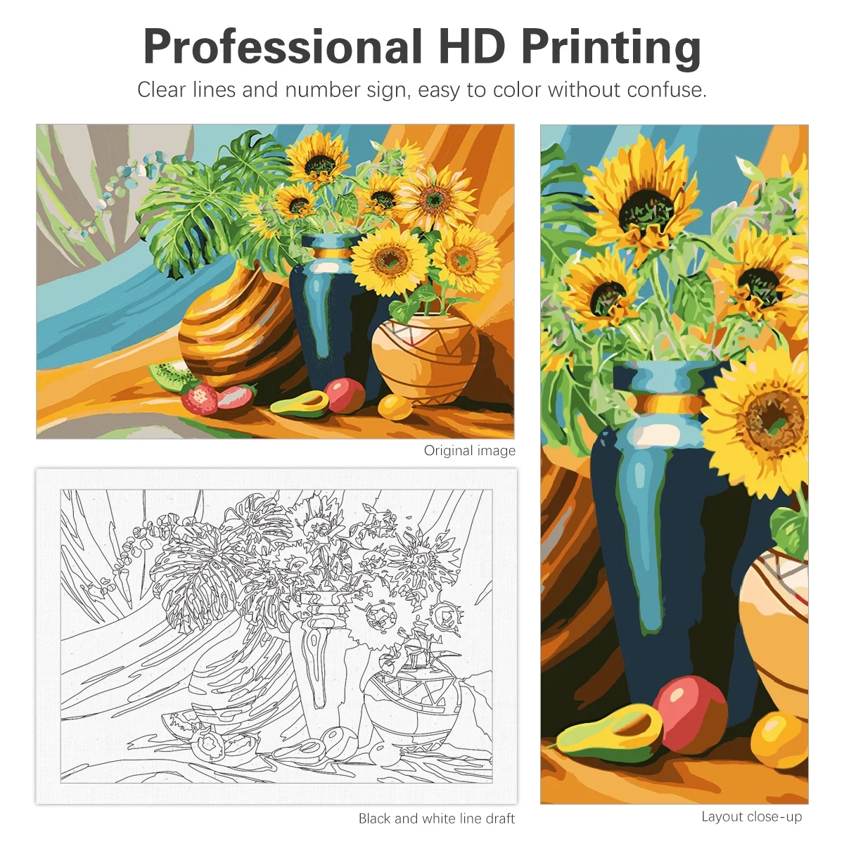 Painting by Number for Adult Kits Sunflower Drawing by Numbers on Canvas Picture for Home Decoration 40x50cm/16x20inch