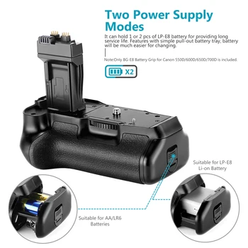 Neewer Battery Grip BG-E8 Replacement for  EOS 550D 600D 650D 700D/ Rebel T2i T3i T4i T5i SLR Cameras detail image