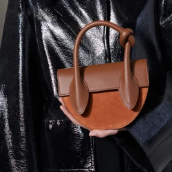 Classic Saddle Shoulder bag Twisted knot Panelled PU leather bag