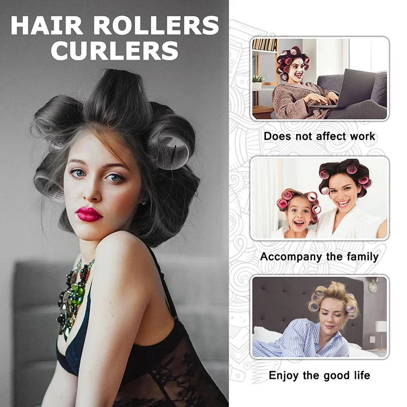 Factory Wholesale 16pcs Black Self Grip Hair Rollers Set Plastic Nylon Hair Rollers Set Heatless Hair Rollers with Clips