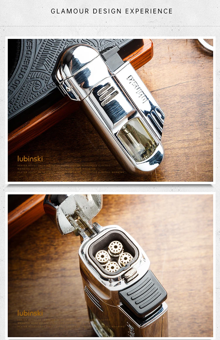 New Product Lubinski Metal Engraved 4 Torches Jet Flame Gas Lighter