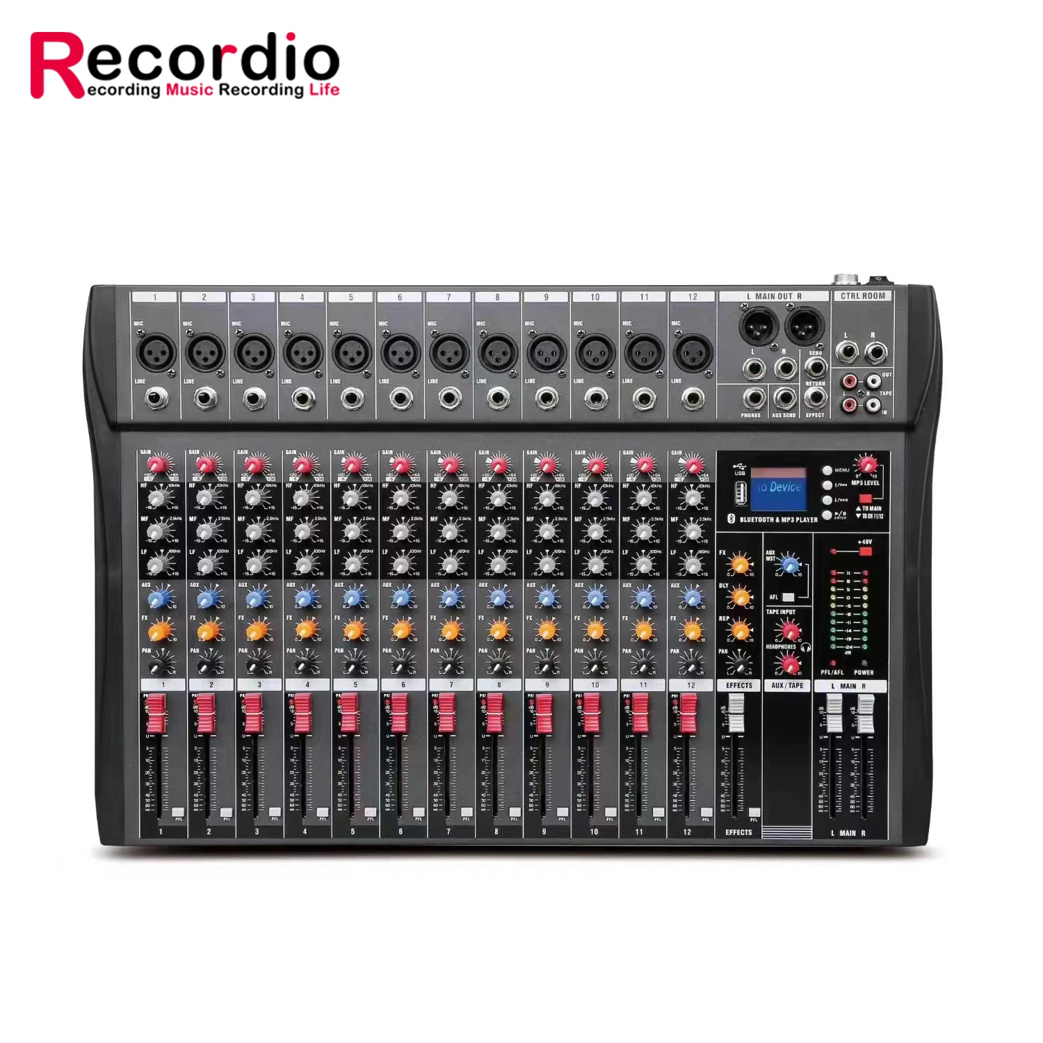 120S-USB 12 Channels Mic Line Audio Mixer Mixing Console USB XLR Input  3-band EQ 48V Phantom Power with Power Adapter
