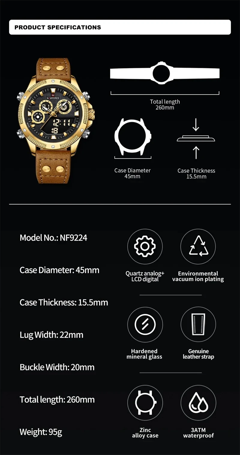 NAVIFORCE 9224 Chronograph Leather Men's Watch description image 6