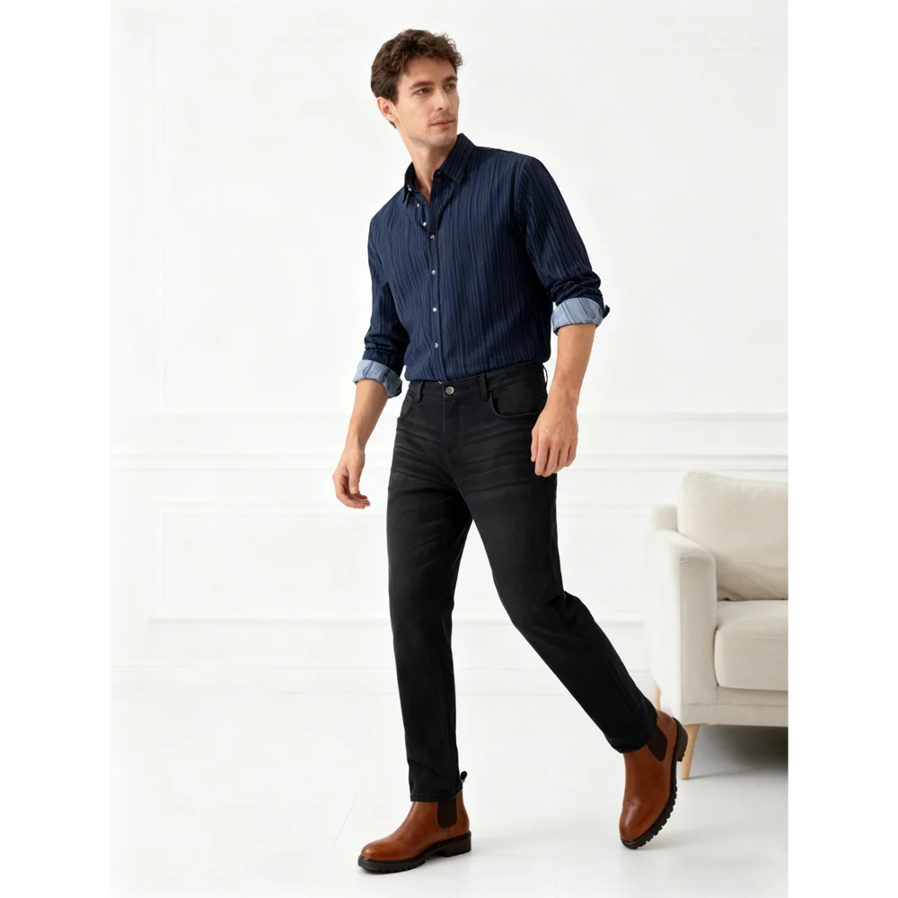 Essential Basic Denim Trousers New Retro Loose Washed Men's Fleece Jeans