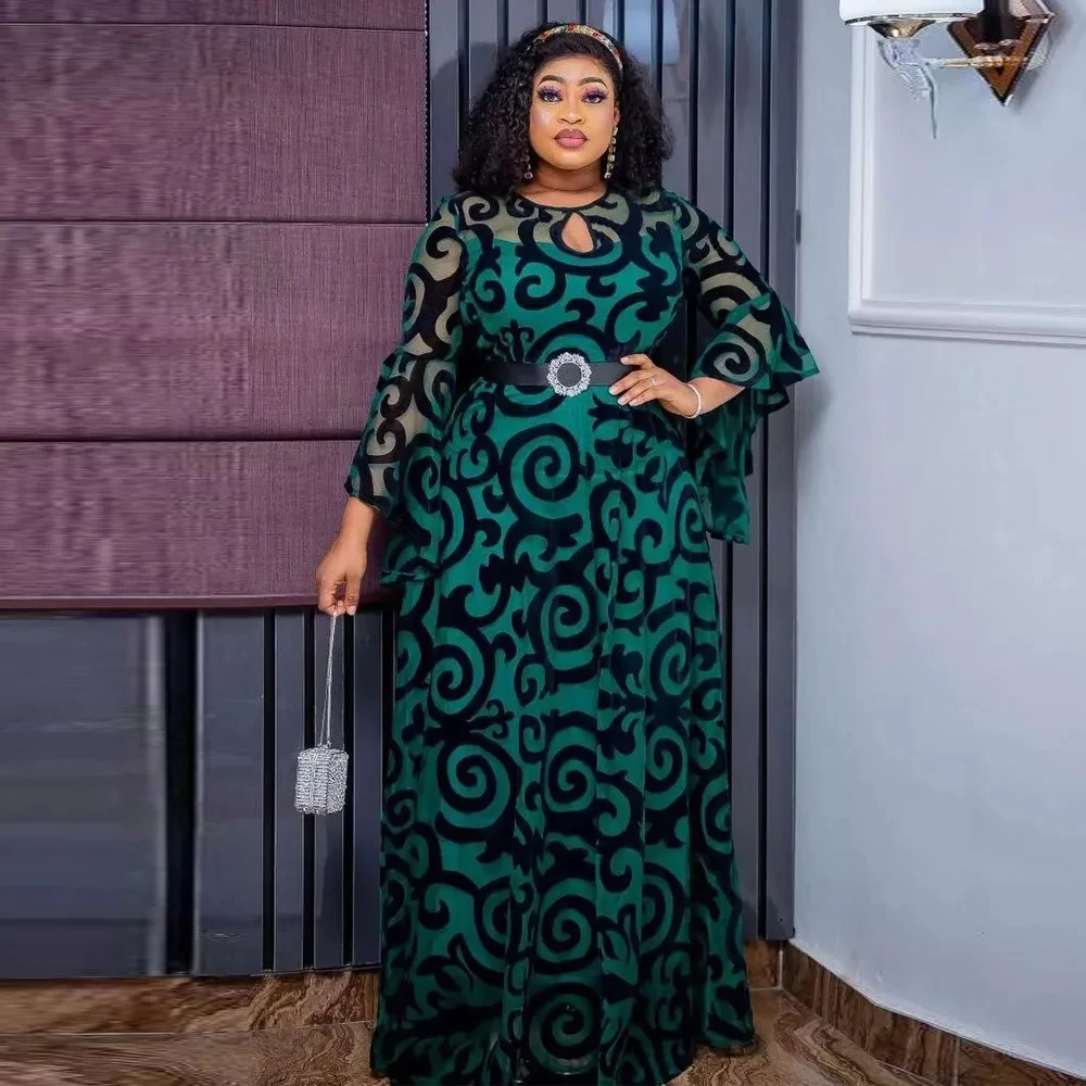 2023 New Plus Size African Chiffon Dresses for Women Elegant Lady Wedding Evening Party Dresses Summer Nigerian Dashiki Clothes