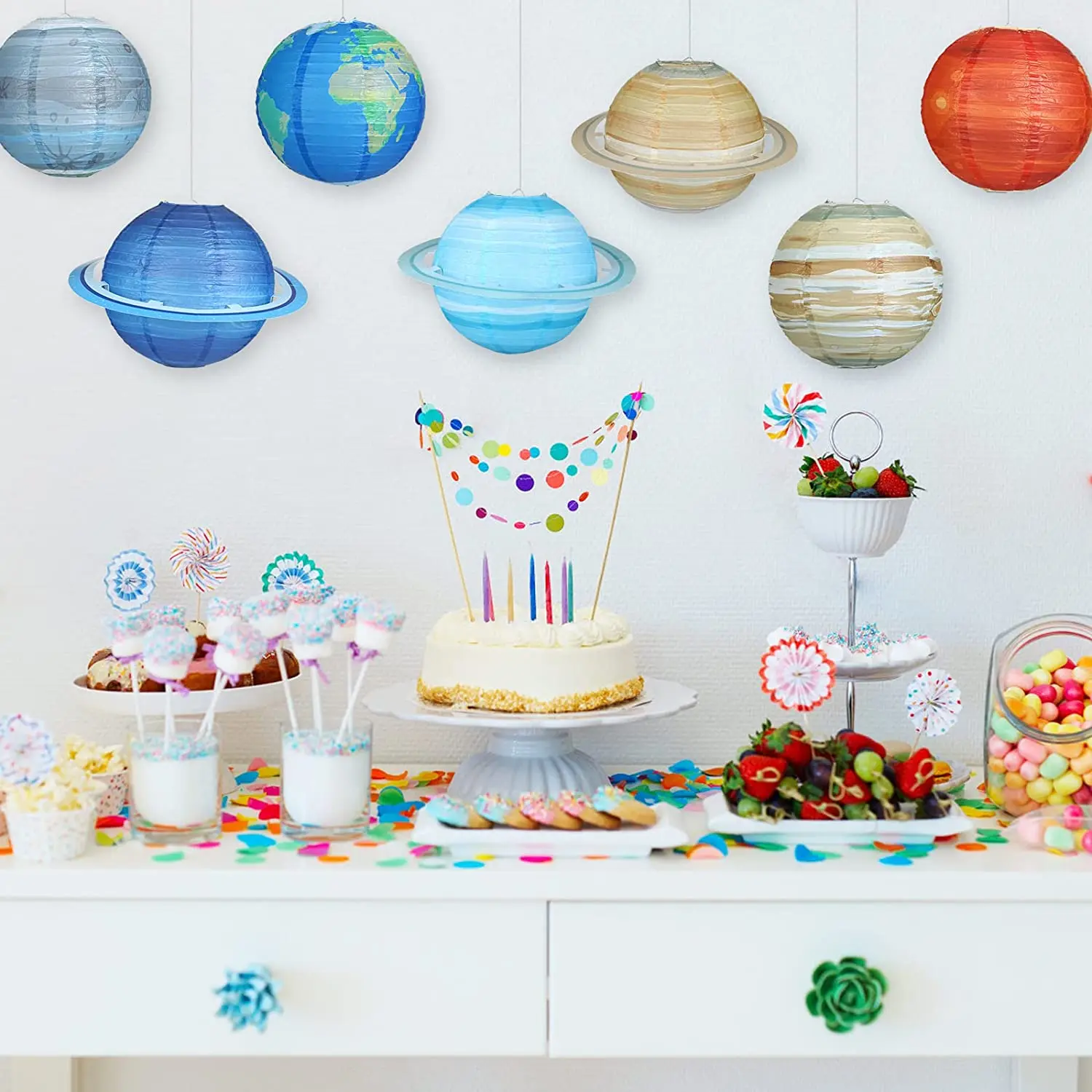 Set Di 9 Lanterne Di Carta A Forma Di Pianeti 25 Cm - Decorazioni Feste Per Bambini A Tema Spazio E Sistema Solare - 2