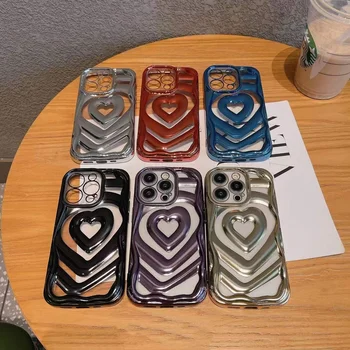 Luxury Electroplated Love Heart Glossy cellphone case for iphone 11 12 13 Love Stereo Soft TPU mobile case for iphone 11 12