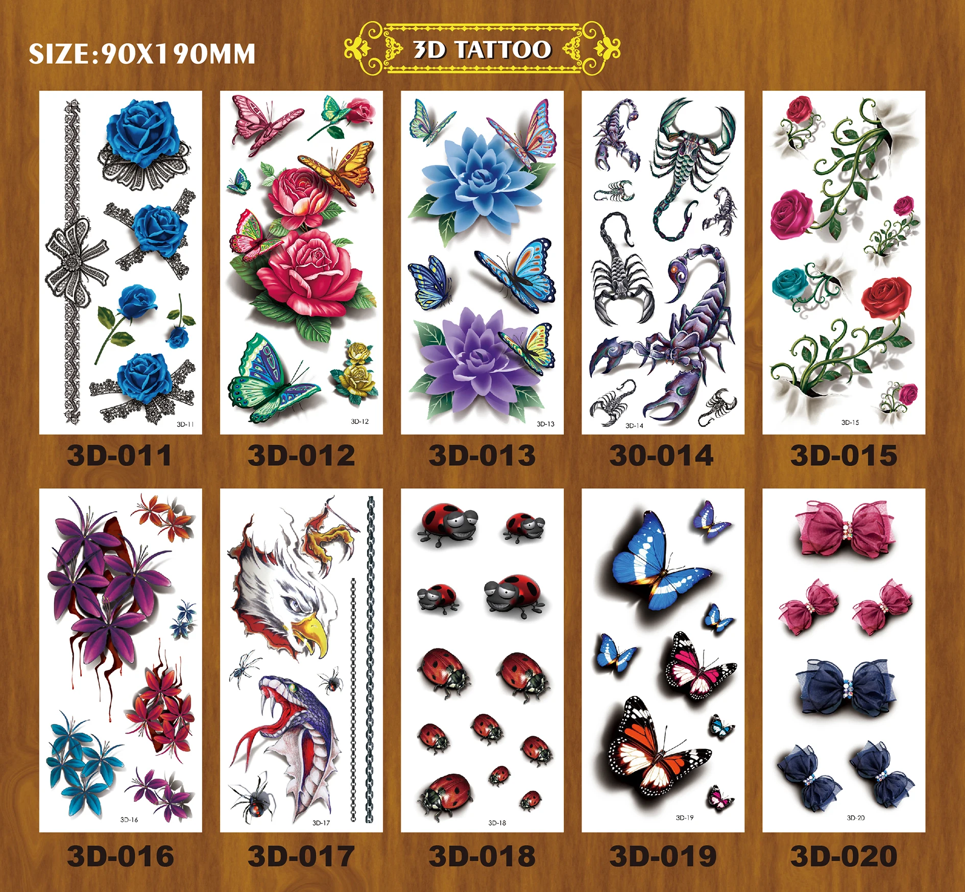 Custom 3D Waterproof Temporary Tattoo Stickers Printed