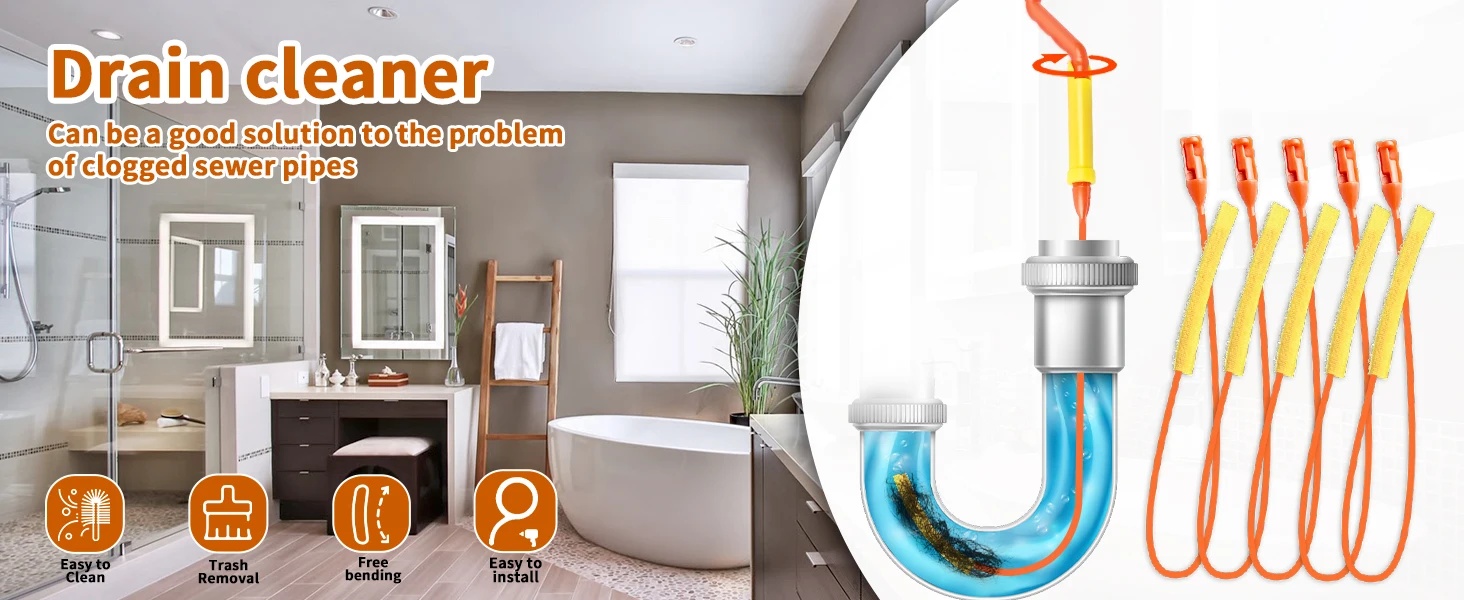 Unclog Shower Bathtub Drain Sink Snake Unclogger Tool Sink Declogger