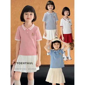 YOEHYAUL CD1668 4-14Y Cartoon Embroidered Big Girls T-shirts Polo Shirts for Children Slim Fit  Teenager Children Tshirt Cotton