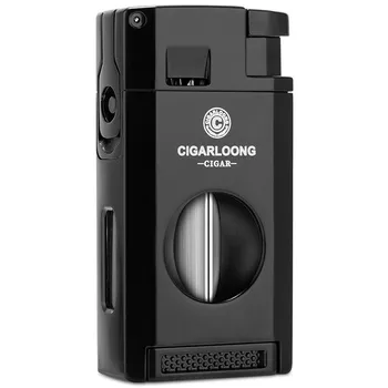 CIGARLOONG cigarette lighter customizable refillable windproof powerful portable luxury cigar lighter with v-cut cuter